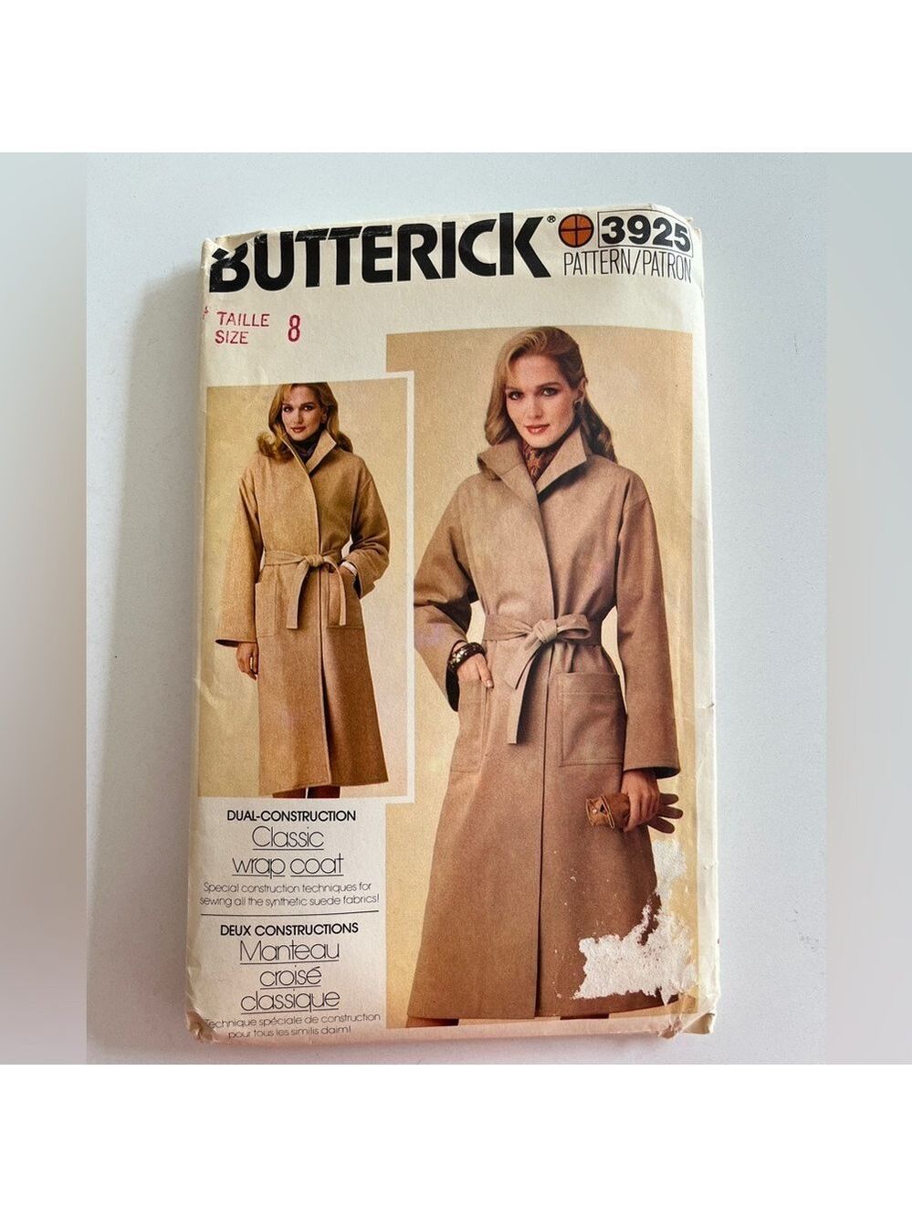 BUTTERICK Vintage 80's Uncut Sewing Pattern 3925 Classic Wrap Trench Coat
